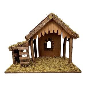 Vintage DiGiovanni Christmas Creche Holiday Nativity Stable Wood Moss Accent